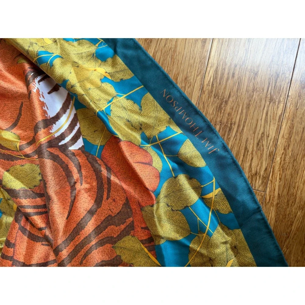JIM THOMPSON Junglecore Sarari Silk Scarf Women Teal Tiger Twill Printed Scarf